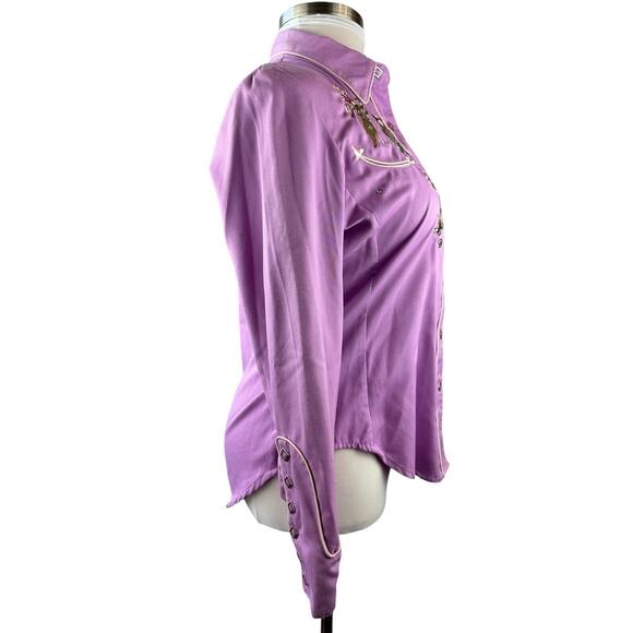 Scully Floral Embroidered Snap Front Cowgirl Shirt Western Top Women's Medium - Picture 13 of 16